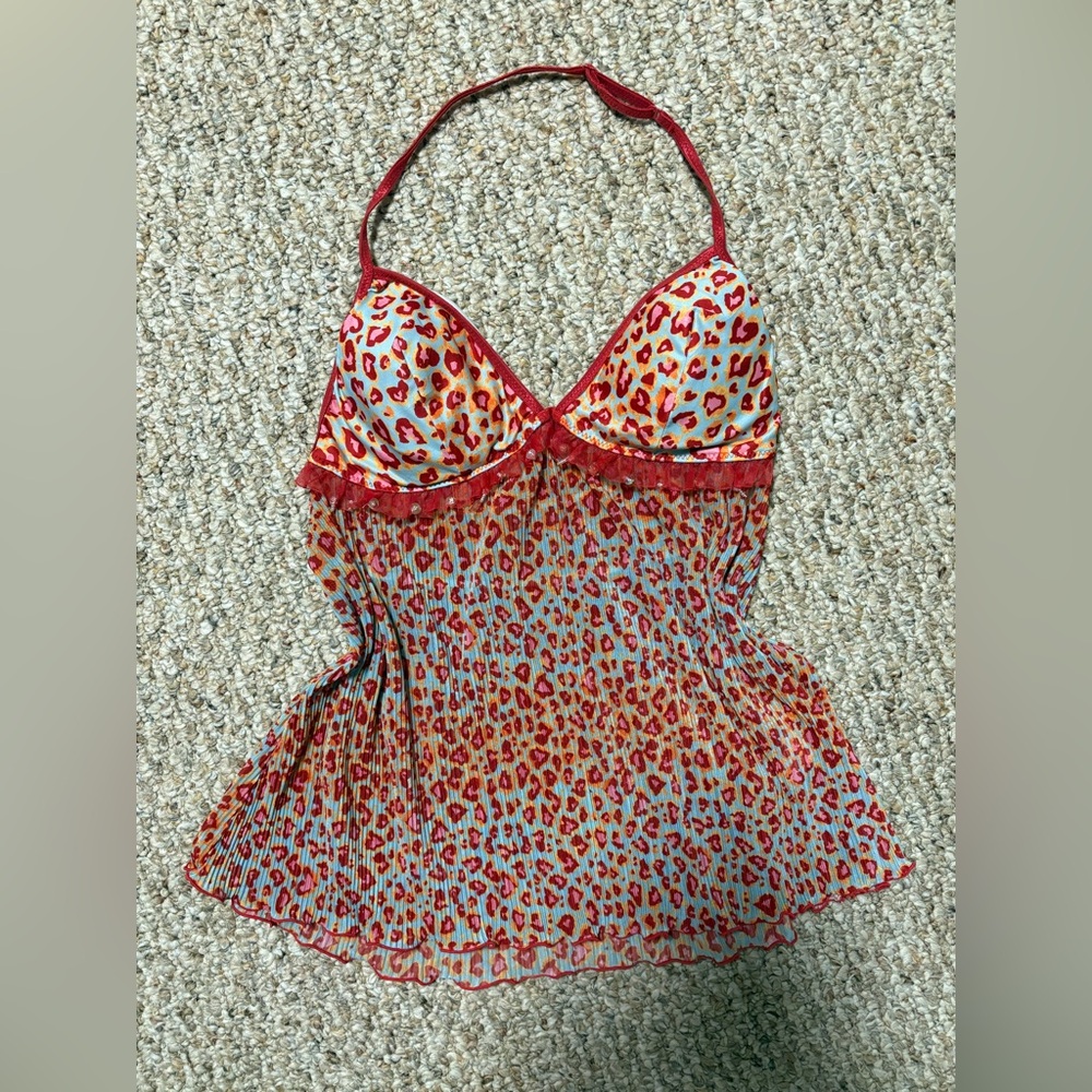 Y2K leopard print halter neck top